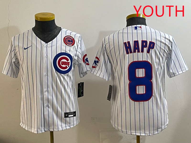 Youth Chicago Cubs #8 Happ white  MLB 2025 jersey style 2